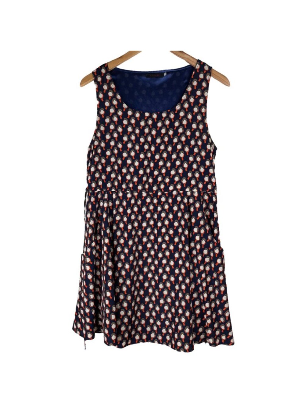 Tenki Bird Sparrow Dress  Small Mini Sleeveless Elastic Waist Scoop Neck Boho